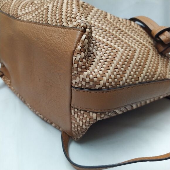 Michael Kors Junie Brown Chevron Woven Leather Drawstring Flap Closure Backpack - Picture 14 of 16